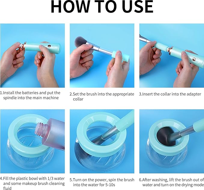 Senbowe Upgraded Makeup Brush Cleaner and Dryer Machine, Super-Fast Electric Brush Cleaner Machine with 8 Size Rubber Collars, Automatic Brush Cleaner Spinner Makeup Brush Tools