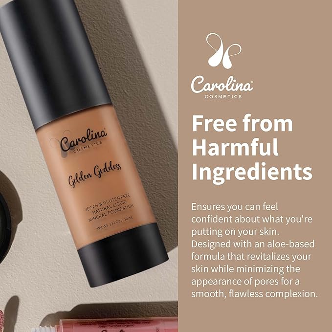 Foundation in Golden Goddess Shade Plant-Based - Hydrating, Pore-Minimizing & Buildable Coverage - Vegan, Non-GMO - 1fl oz