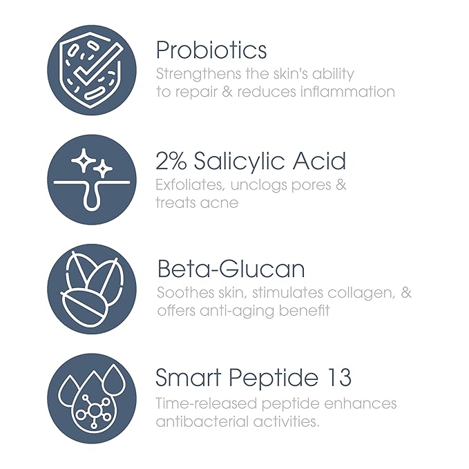 Glowbiotics Probiotic Clarifying Cleanser 5 oz – Gentle Foaming Face Wash with 2% Salicylic Acid & Niacinamide, Clears Pores & Excess Oil