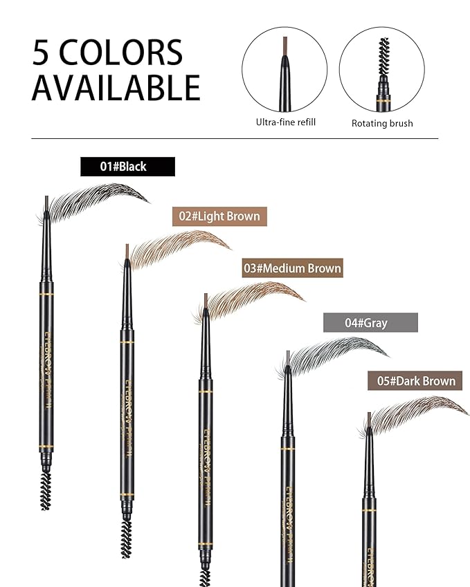 Black Eyebrow Pencils for Women, 12Pcs Ultra Slim Eyebrow Pencil with 2 Brow Razors Kit, Double Head 1.5mm Micro-Fine Tip & Spiral Brush, Can Draw Fine and Long-Lasting Brows Makeup