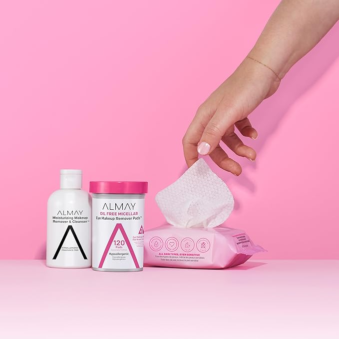 Almay Biodegradable Makeup Remover Pads, Micellar Gentle, Hypoallergenic, Fragrance-Free, Dermatologist & Ophthalmologist Tested, 80 Count (Pack of 2)