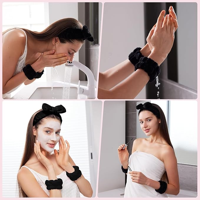Spa Headband,Makeup Headband Set,For Face Washing Skin Care Accessories,Girls Headbands and Wristbands for Washing Face Head and Wrist Band Set