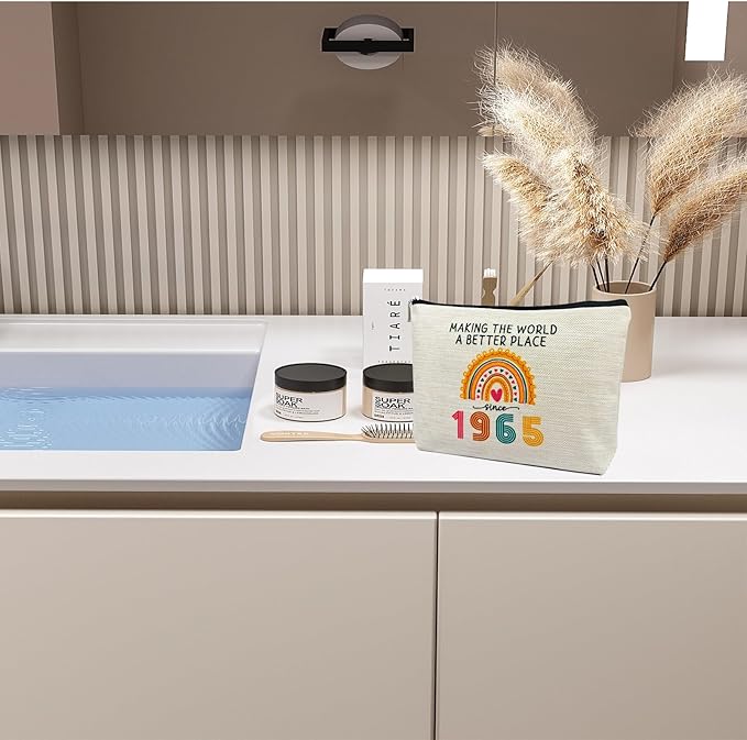 ancpeany 60th Birthday Gifts for Women Her, Happy 60th Birthday Decorations for Wife, Mom, Grandma, Friend, 1965 60 Year Old Gift Ideas Makeup Bag, Mothers Day, Christmas Cosmetic Travel Zipper Pouch