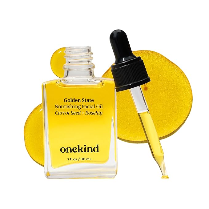 Onekind Golden State Anti Aging Botanical Face Oil with Rosehip Seed Oil, Sea Buckthorn Extract, Carrot Seed to Visibly Brighten, Firm, and Hydrate - Nourishing and Hydrating for Dry Skin