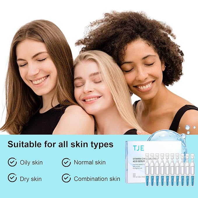 TJE Hyaluronic Acid Serum 5% for Face with Vitamin C | Ultra Hydrating Anti-Aging Serum | Moisturizer for Dry & Sensitive Skin | Pre-Makeup Skincare | Innovative Sterile Packaging -10PCS