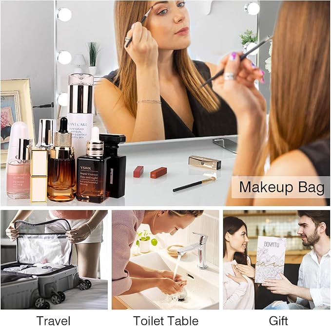 BOYATU Travel Makeup Bags for Women: Large Cosmetic Bag Waterproof - Vegan Leather Make up Bag Set of 3 - Compact Toiletry Organizer with Compartments & Handle & Divider (Z-Purple)