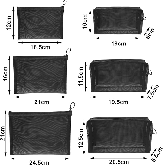 6 Pieces Mesh Makeup Bags Mesh Cosmetic Bag Portable Travel Organizing Zipper Pouch Toiletries Makeup Pouches for Home Office Travel Accessories