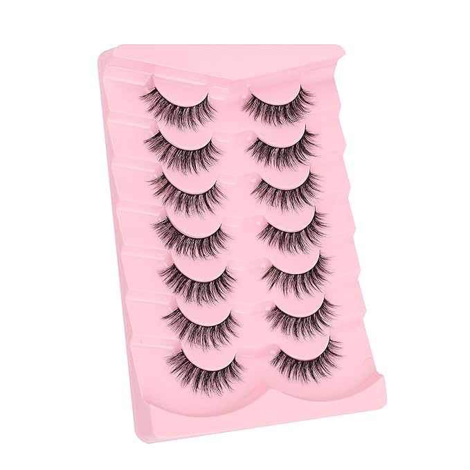 False Lashes Wispy Eyelashes Natural Look 15MM Fake Eyelashes 0.1MM Thin Band Strip Lashes Lightweight False Eyelash 3D Volume Fluffy Eye Lash C Curl Soft Siligli 7 Pair