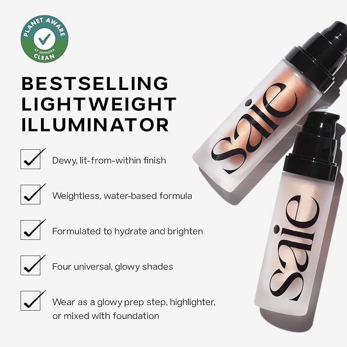 Saie Mini Glowy Super Gel - Hydrating Makeup Primer and Illuminating Glow Serum Enriched with Vitamin C and Squalane Oil - All-Over Liquid Highlighter Makeup for Instant Glass Skin - Warmglow (0.5 oz)