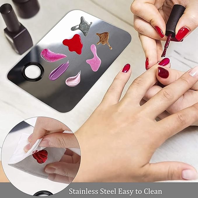 Makeup Mixing Palette with Foundation Brush and Spatula, Stainless Steel Makeup Palette Tray Mixer Nail Art Palette Mixing Tray