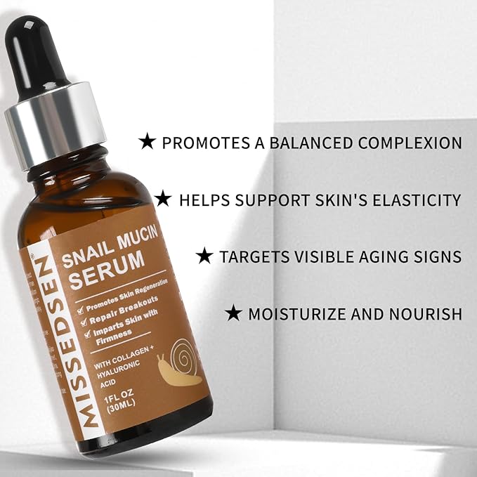Snail Mucin Serum for Face with Collagen & Hyaluronic Acid,Smoothes Wrinkles,Improves Elasticity,Firms Skin 1 Oz Daily Use