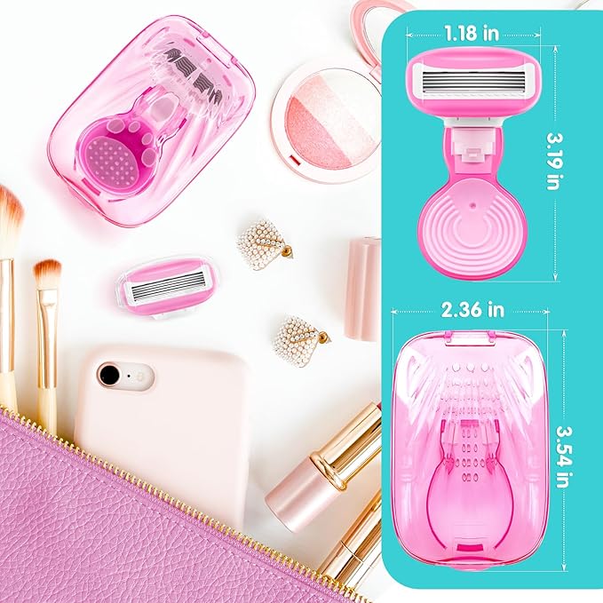 DreamGenius Travel Razors for Women, Travel Size Toiletries Include 1 Handle and 2 Cartridges, Extra Smooth 5-Blade Travel Essentials Razor with Case for Shaving, Pink