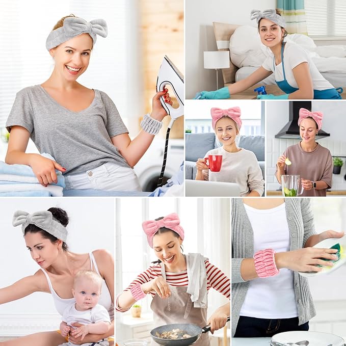 6Pack Headbands and Wristband Set for Washing Face, Spa Skincare Makeup Headband, wrist bands and hair band for face wash, for Women and Teen Girl skincare tools Gifts