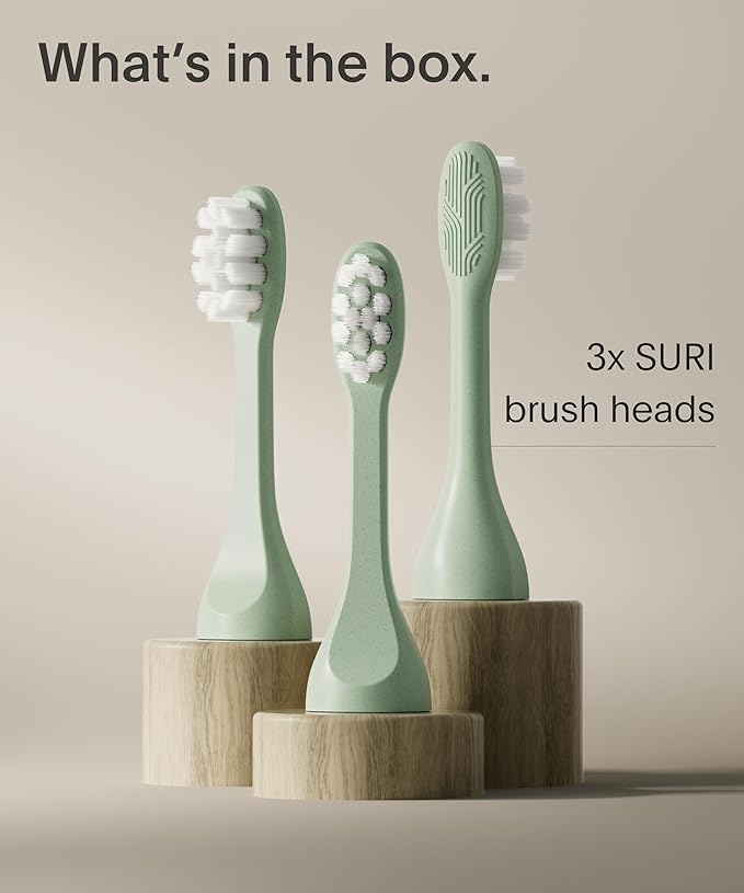 SURI Recyclable Plant-Based, Electric Toothbrush Heads - Built-in Tongue Scraper, Long Lasting Replacement Heads | Compatible Only Sonic Electric Toothbrush - Winter Fern, Pack of 3