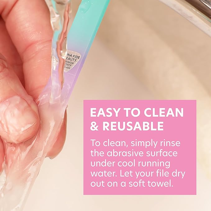 Bona Fide Beauty Czech Glass Nail File with Case, Pastel Green Violet Premium Crystal Nail File for Natural Nails. Nail Care Tool Gifts for Women