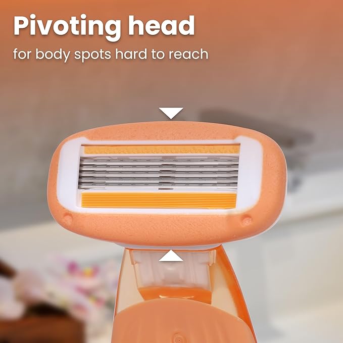 Mini Travel razor Kit for women with moisturizing bar - 1 Handle and 3 Cartridges - Extra Smooth 5-blade With Case for Close Shaving - Orange