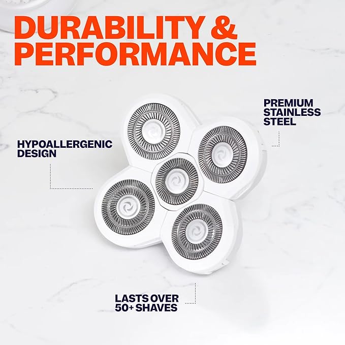 Freebird FlexSeries BodySmooth Rotary Blade Refill for Women - Gentle Shave for Sensitive Skin, 5 Contouring Heads, 50+ Shaves, Mess-Free Cleanup