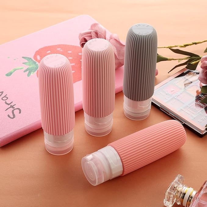 Travel Bottles for Toiletries, Tsa Approved 3oz Portable Travel Bottles, BPA Free Leak Proof Squeezable Silicone Travel Size Containers, Travel Accessories with Clear Toiletry Bag (4 Pack)