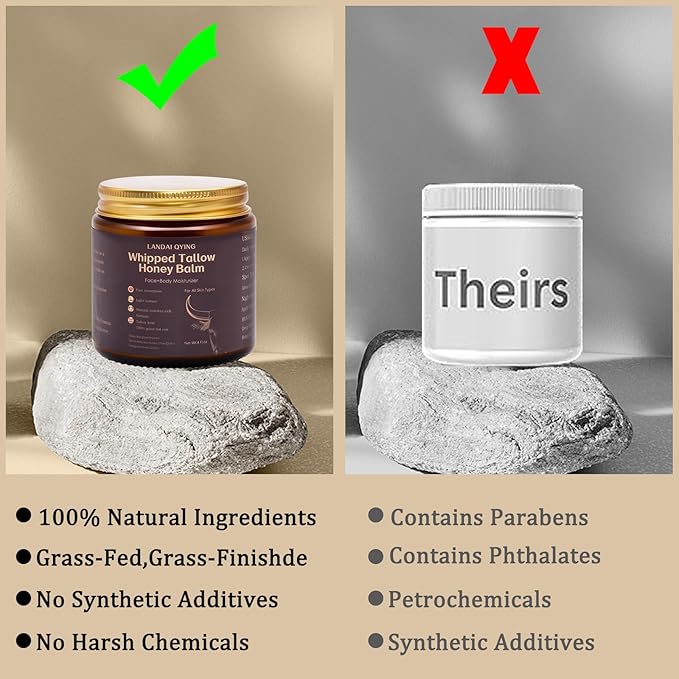 Organic Grass-Fed Beef Tallow Cream, Natural Beef Tallow for Face with Honey, Olive Oil - Fast-Absorbing Body & Face Moisturizer Cream, Smooth, Nourishing Skincare for Dry, Sensitive Skin