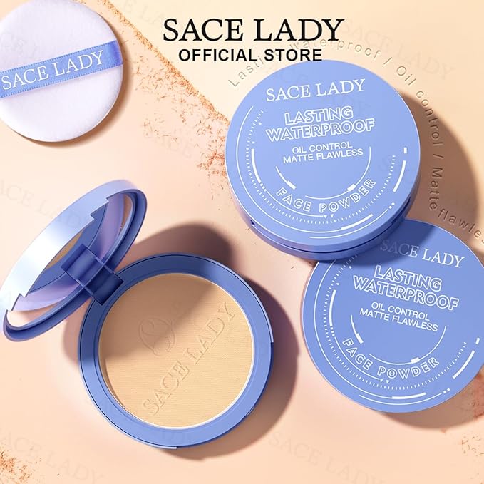 SACE LADY Face Powder Waterproof Sets Makeup, Controls Shine, Smooth Fine Lines for Flawless Lightweight Finish, Long Lasting Matte Compact Setting Powder Cosmetics Cruelty-free, 0.35oz (#03)