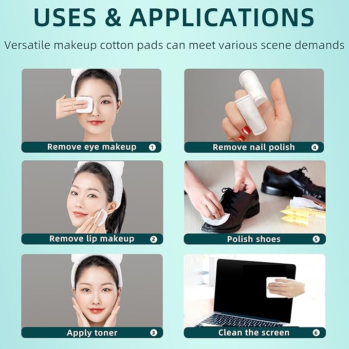 Premium Exfoliating Cotton Pads (60 Count) - 100% Cotton, Extra-Soft and Lint-Free, Durable Squares for Facial, Lip, and Eye Makeup Removal