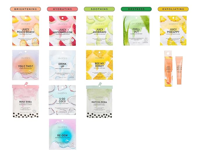 Avatara Sheet Mask Set, Facial Mask Variety Set of 10, Face Mask Skincare with Natural Extracts, Hydrating Face Mask Skin Care Set, Made with Tencel Fibers, All Skin Types, Teen Skincare, 10 Pack