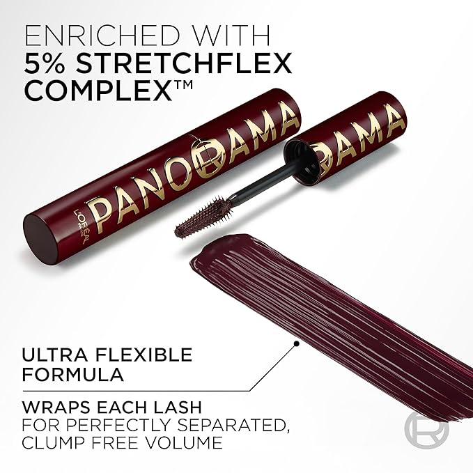 L'Oreal Paris Voluminous Panorama Chromatic Mascara, Volumizing and Lengthening Burgundy Mascara, Longwear, Smudge-Resistant and Washable, 707 Burgundy Cashmere