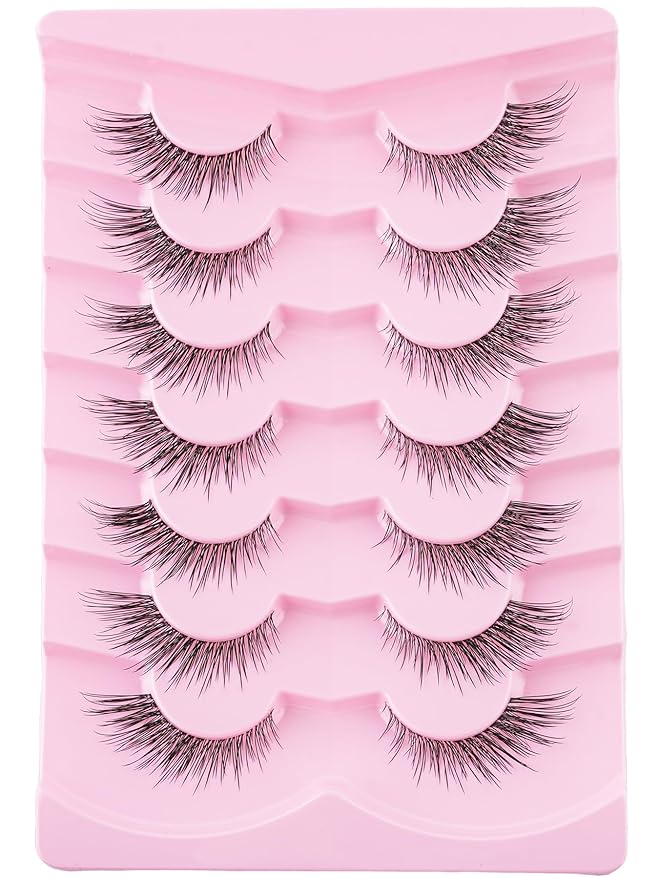 Lashes Cat Eye 16MM Foxy Eyelashes Wispy Lash Strips C Curl Natural Lashes Fake Eyelashes with 0.03MM Ultra Thin Band Siligli Fox Eyelash, 7 Pair