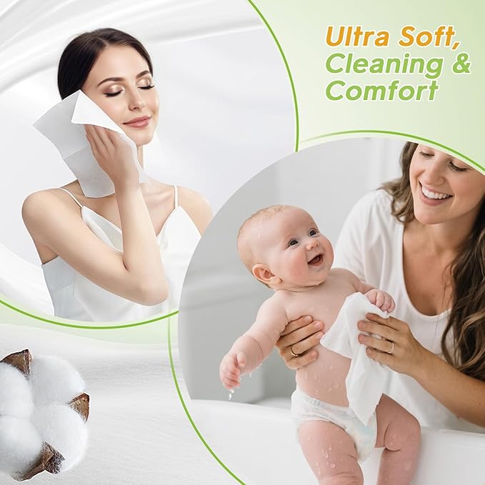 Classycoo XL Disposable Face Towel, 100% Cotton Ultra-Soft for Sensitive-Skin Facial Wipes Cleansing Towels, Odor-Free, Makeup Remover Cloths for Travel, Home Hand Dry Wipe(50 Count)