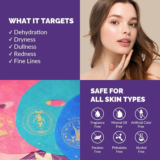 Zealsea Face Masks Skincare, Collagen Face Mask for Anti Aging, Hydrating Face Masks, Astaxanthin Q10 Face Mask for Antioxidant, Magic All-in-one Sheet Mask, Self Care Gift for at Home Spa Party 6pack