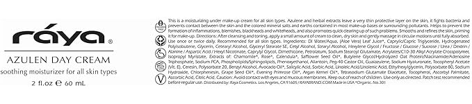 Raya Azulen Cream (301) | Moisturizing Day and Night Face Cream for Combination and Sensitive Skin | Refines, Tones, and Tightens | Made with Soothing Azulene