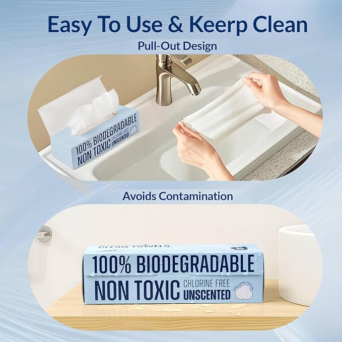 XL Disposable Face Towels, 100% Biodegradable, Non-Toxic, Unscented Thick Face Towelettes for Sensitive Skin Face Washing, Ultra Soft Makeup Remover Dry Wipes, 120 Count (2 Pack)