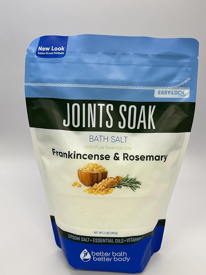 Joints Bath Soak (3 Pack with Scoop) Soothing Epsom Salt with Rosemary and Frankincense Essential Oils Plus Vitamin Crystals in BPA Free Pouch Three 2 lbs Pouches 6 Lbs Total