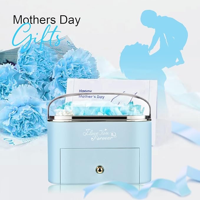 Preserved Real Light Blue Rose with Angle Wings Necklace, Forever Flowers Gifts for Mom Grandma Wife Girlfriend at Christmas Valentines, Anniversary Birthday Gifts for Women, I Love You Gifts for Her