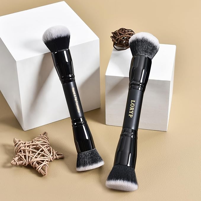 LORYP Foundation Brush Contour Bronzer Brush Double Ended kabuki Brush for Blending Liquid Powder Concealer Cream