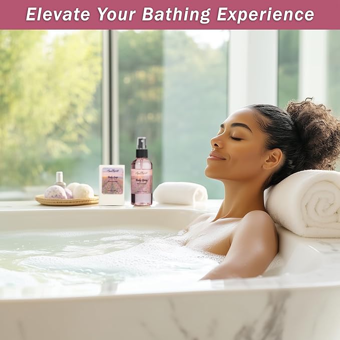 Spa Baskets For Women - Luxury Bath Set With Rose Oil & Orchid - Spa Kit Includes Wash, Bubble Bath, Lotion, Bath Salts, Body Scrub, Bath Spray, Shower Puff, Bathbombs, Soap and Towel