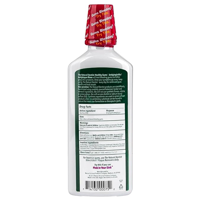 The Natural Dentist Healthy Gums Antigingivitis/Antiplaque Rinse, Adults 12 & Up, Gingivitis Mouthwash, Bleeding Gums Treatment, Safe for Chemotherapy Patients, Aloe Vera, Alcohol-free, 16.9 fl oz