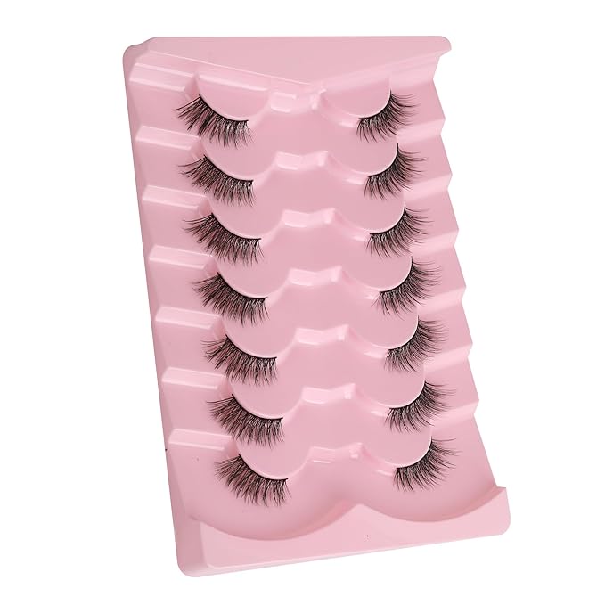 Half Lashes Cat Eye 14MM Corner Lashes False Eyelashes Natural Look C Curl Wispy Half Eyelashes 3/4 Lashes with Thin Cotton Band Soft Eyelash Pack Siligli 7 Pair