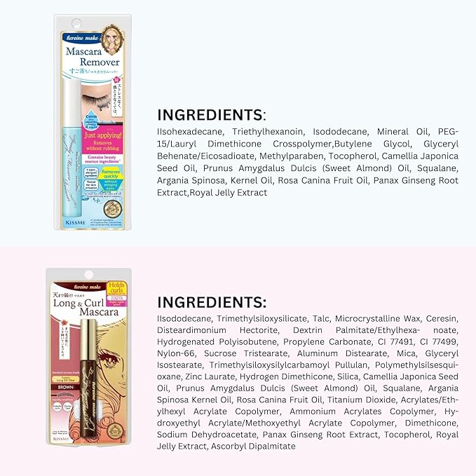 HEROINE MAKE by KISSME Brown Mascara Waterproof by Tubing Fiber for Long & Curl Eye Makeup, Volume and Length by Natural Lash Look + Gentle Mascara Remover Oil Free from Japan, 2 Set