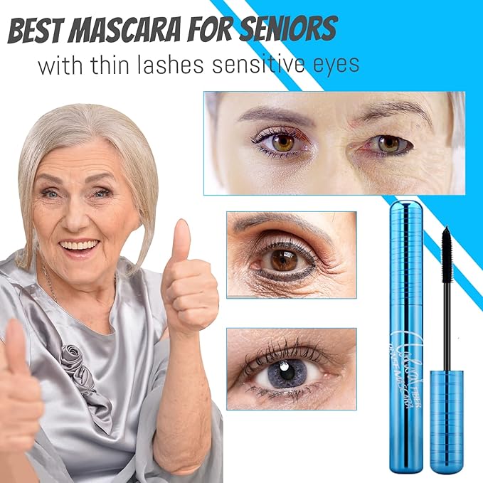 Mascara for Older Women 60 Plus, Mascara for Seniors with Thinning Lashes, Hypoallergenic Mascara Sensitive Eyes, Mascara Black Volume and Length, Black Mascara Waterproof Smudge Proof, Black (Black)