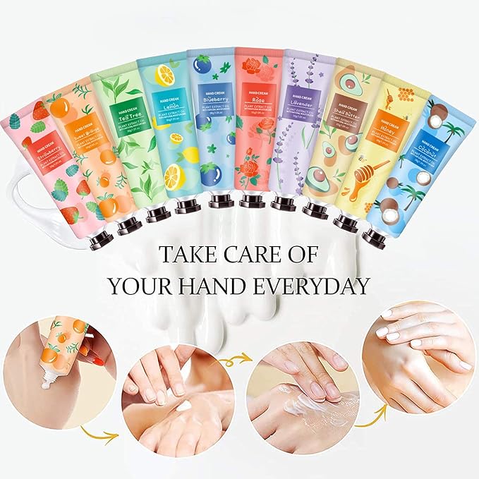 10 Pack Hand Cream for Dry Cracked Hands, Birthday Gifts for Women,Bridesmaid Gifts, Thank You Gifts, Teacher Appreciation Gifts, Natural Plant Fragrance Mini Hand Lotion Moisturizing Hand Care Cream