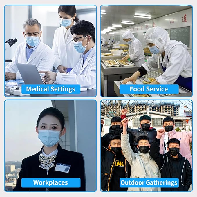 Face Masks Disposable for Adults, 3 Ply ASTM Level 3, Breathable & Comfortable, Individually wrapped Black 50 Pcs