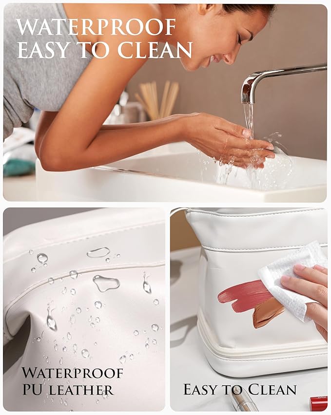 Granddaughter Birthday Gift for Her, Makeup Bags, Waterproof Double Layer Cosmetic Bag, Large Capacity PU Leather Makeup Bags Letter Travel Toiletry Bag, Initial Gifts for Coworkers