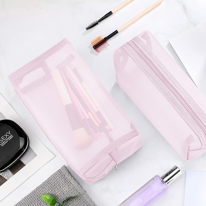 6 Pieces Mesh Makeup Bags Mesh Cosmetic Bag Portable Travel Organizing Zipper Pouch Toiletries Makeup Pouches for Home Office Travel Accessories