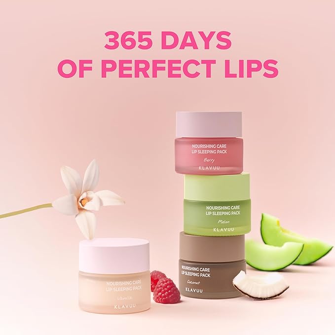 Klavuu Lip Mask Sleeping Pack (0.7oz) โ Overnight Deep Hydrating Korean Lip Balm Treatment for Very Dry, Chapped Lips | Lip Lightening & Plumping with Instant Hydration | Gentle Exfoliating (Melon)