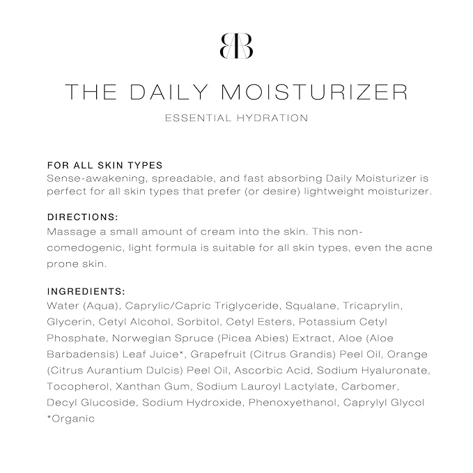 biba de sousa The Daily Moisturizer- Essential Hydration for All Skin Types - Non-comedogenic & Light Formula with Squalane & Vitamin C- Safe for Oily & Acne-Prone Skin (1.7 oz)