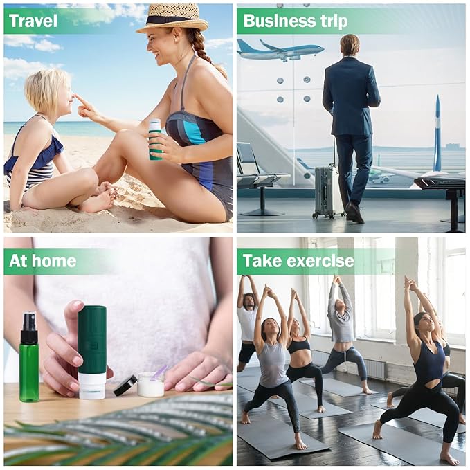 GLAMFIELDS Travel Bottles for Toiletries,TSA Approved 3.3oz Size LeakProof Silicone Toiletry Containers for Shampoo, Conditioner,Easy to Squeeze,Portable Travel Essentials for Lotion(18 Pack) Green