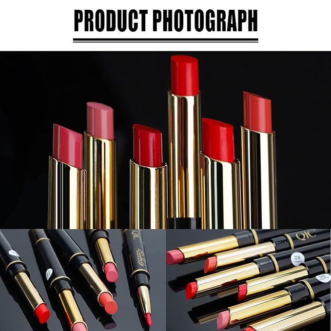 6Pcs Lip Liner and Lipstick Makeup Set, Purple Red/Claret/Vermilion/Pastel Orange/Rose/Ruby Red Lipstick Pen and with Lip Liner Pencil Set Lip Gift Set for Daily/Travel/Party/Work