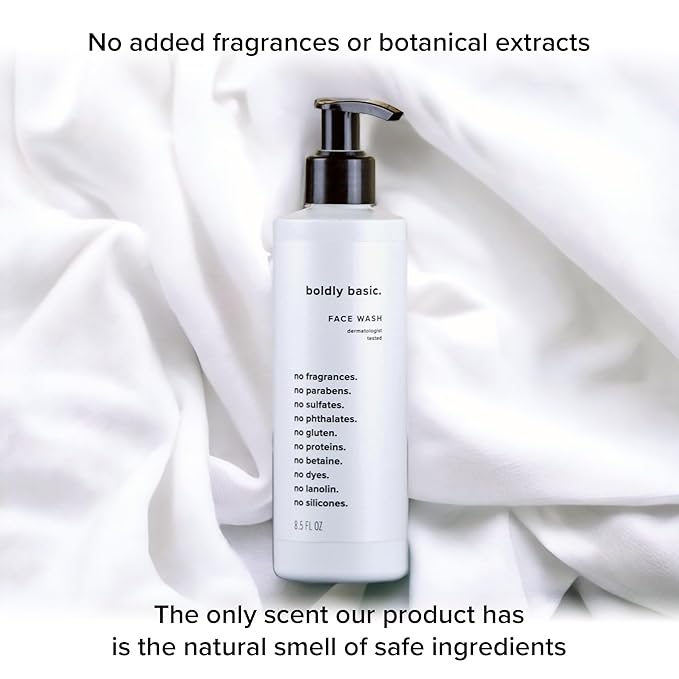Boldly Basic Fragrance Free Face Wash - Gentle Facial Cleanser on Sensitive Skin - Unscented - Dermatologist Tested - No Sulfates, Parabens or Gluten - Non Comedogenic and Hypoallergenic