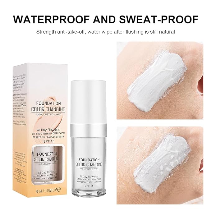 Color Changing Foundation Liquid Base and Color Changing Blush Set, BB Cream Makeup Base with SPF15, Concealer Cover Cream for All Skin Types